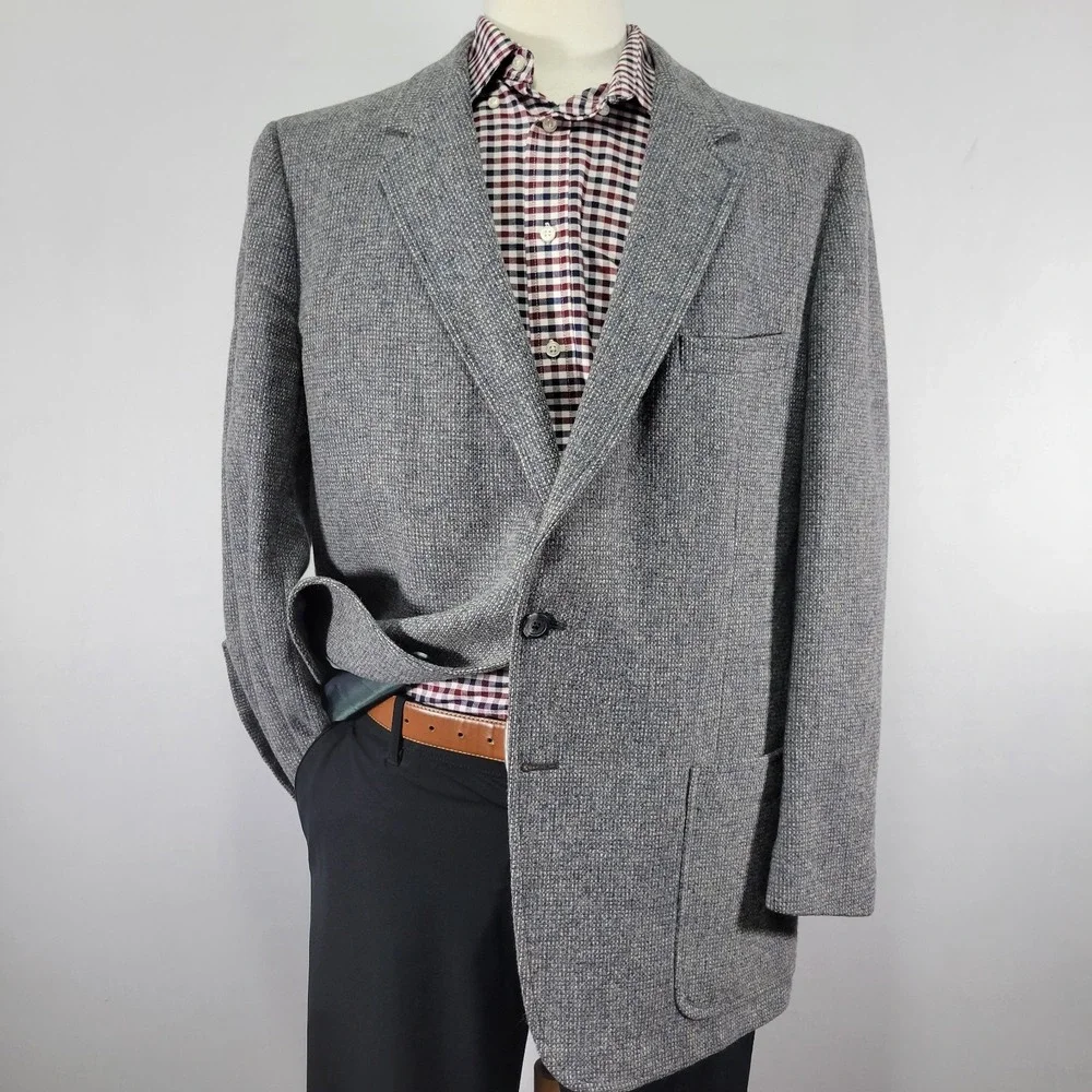 Tweed Style Men's Sport‎ Coat Blazer Two Button Gray Wool Size about 46R